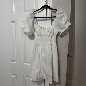 Altar’d State White Puff Sleeve Lace-Up Dress